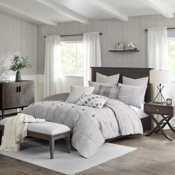 Madison Park Signature Essence Cotton Clip Jacquard Comforter Set in Gray, King MPS10-464