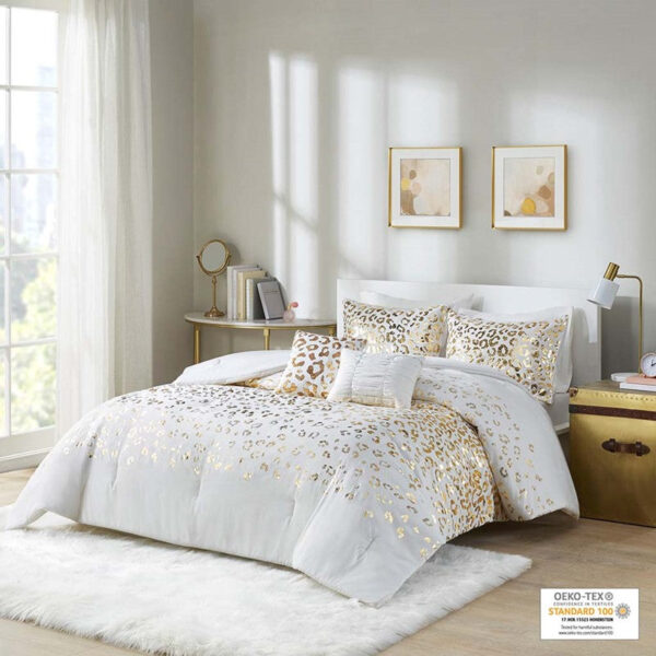 Intelligent Design Lillie Metallic Animal Printed Comforter Set in Ivory / Gold, Twin / Twin XL ID10-1866 - Image 6