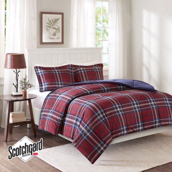 Madison Park Essentials Bernard 3M Scotchgard Down Alt Comforter Mini Set in Red, Twin / Twin XL BASI10-0398