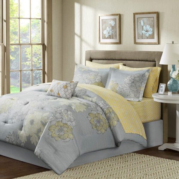 Madison Park Essentials Avalon Comforter Set with Cotton Bed Sheets in Grey, Twin MPE10-040