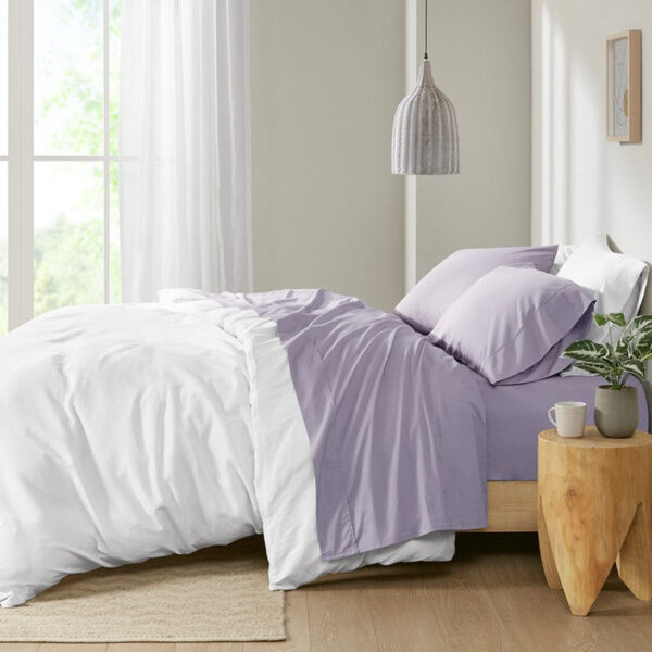 Madison Park 200 Thread Count Cotton Peached Percale Sheet Set in Purple, King MP20-5397