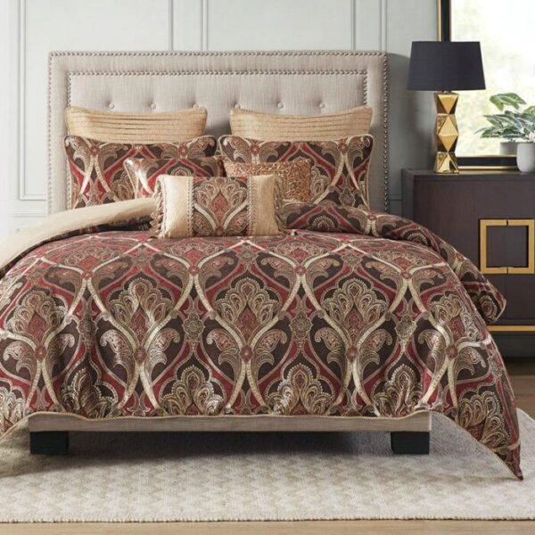 Madison Park Signature Royale Jacquard Comforter Set with Euro Shams and Dec Pillows in Red, Queen MPS10-488 - Image 6