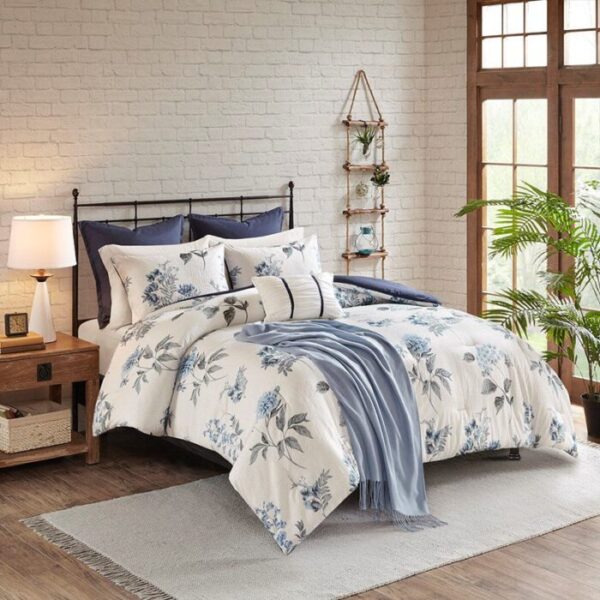 Madison Park Zennia 7 PC Printed Seersucker Comforter Set with Throw Blanket in Blue, King / Cal King MP10-6304 - Image 3