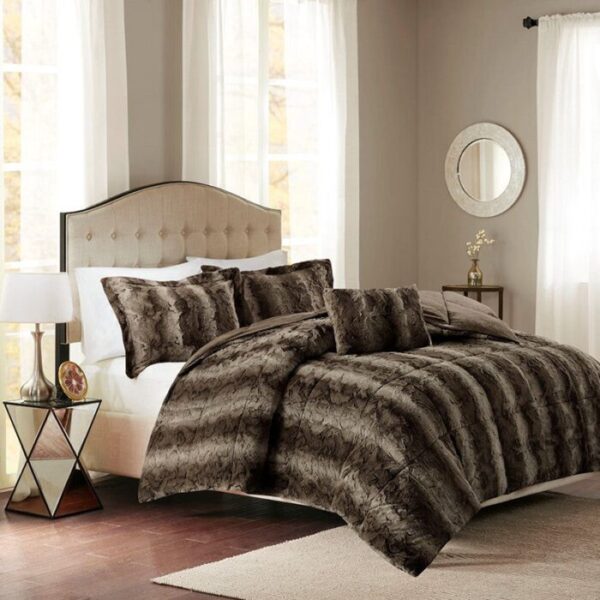 Madison Park Zuri Faux Fur Comforter Set in Brown, King MP10-3075 - Image 2