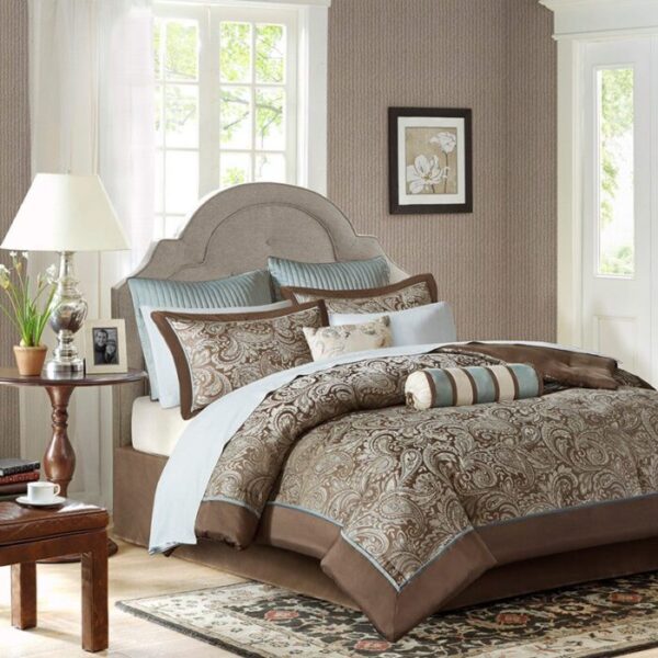 Madison Park Aubrey 12 Piece Complete Bed Set in Blue / Brown, King MP10-116