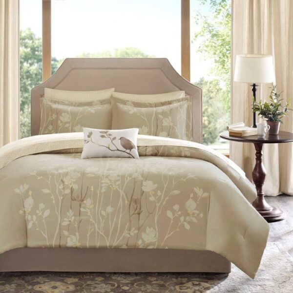 Madison Park Essentials Vaughn Comforter Set with Cotton Bed Sheets in Taupe, Full MPE10-014