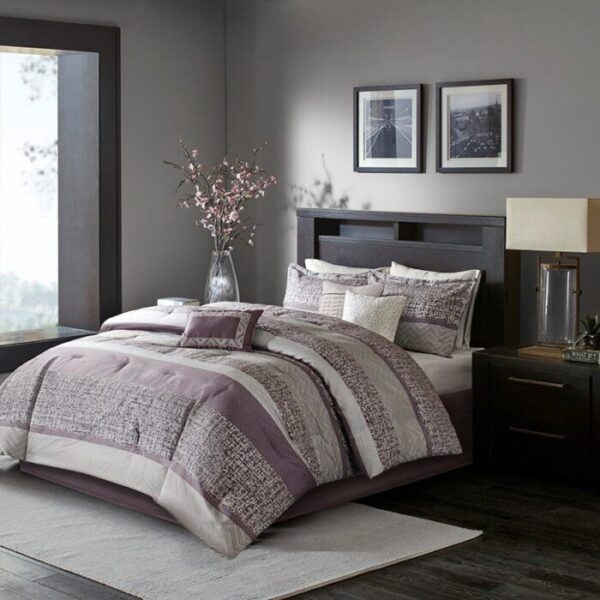 Madison Park Rhapsody 7 Piece Jacquard Comforter Set in Purple, King MP10-7328 - Image 5