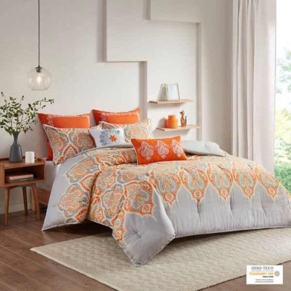 Madison Park Nisha Comforter Set in Orange, Full / Queen MP10-1692 - Image 6