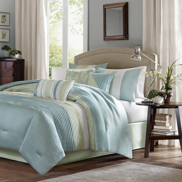 Madison Park Amherst 7 Piece Comforter Set in Aqua, Queen MP10-2979 - Image 4