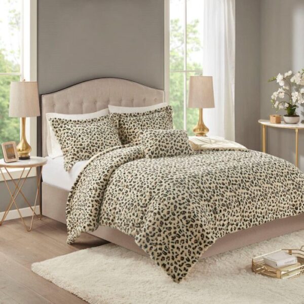 Madison Park Zuri Faux Fur Comforter Set in Cheetah, Full / Queen MP10-7210 - Image 5