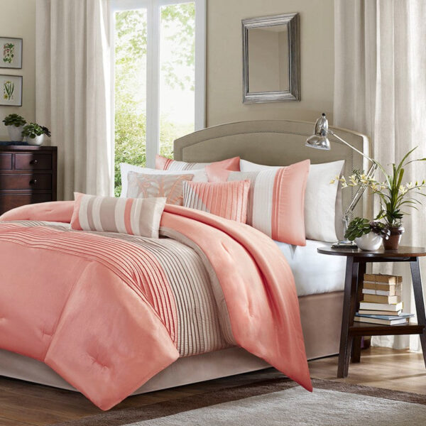 Madison Park Amherst 7 Piece Comforter Set in Coral, Cal King MP10-2322 - Image 4