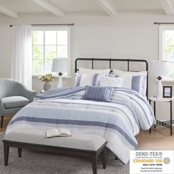 Madison Park Allegany 5 Piece Jacquard Comforter Set in Blue, King / Cal King MP10-7874 - Image 7