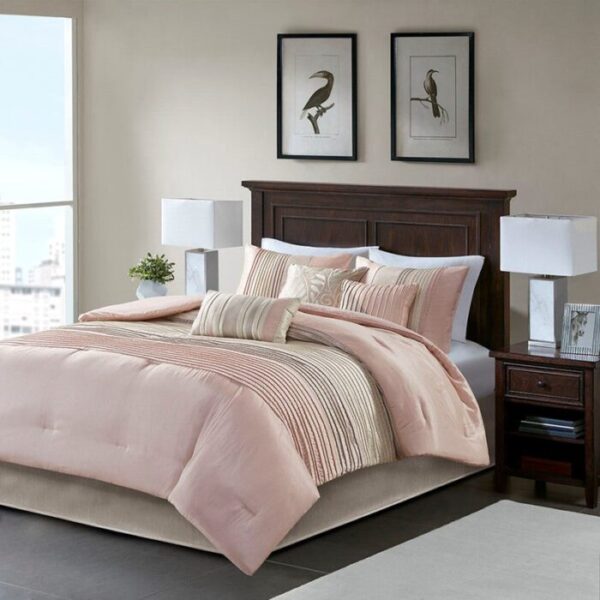 Madison Park Amherst 7 Piece Comforter Set in Blush / Taupe, Cal King MP10-6724