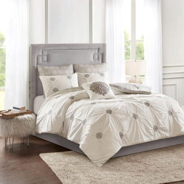 Madison Park Malia 6 Piece Embroidered Cotton Reversible Comforter Set in Ivory, King / Cal King MP10-6184 - Image 6