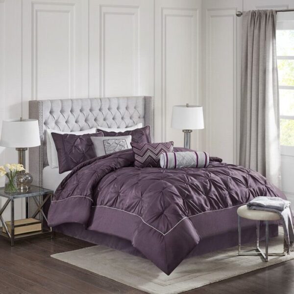 Madison Park Laurel 7 Piece Tufted Comforter Set in Plum, Queen MP10-254 - Image 2